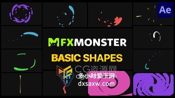 12种2D卡通动画多彩手绘形状飞溅叠加元素视频素材-AE模板