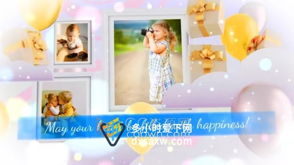 彩色气球礼物盒动画童趣梦幻色彩儿童生日相册派对活动视频AE模板