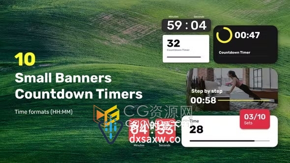 AE倒计时模板-框标题小横幅倒数计时器专为公告体育赛事和烹饪视频而设计