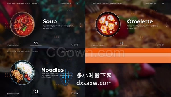 动态介绍食物餐厅菜单时尚流行美食宣传视频动画制作-PR预设与AE模板下载
