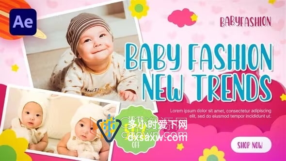 婴儿用品服装店制作儿童时尚促销视频可爱婴童相册AE模板
