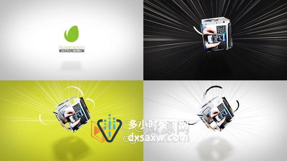 PR模板-干净动态立方体标志光滑盒子商业标志翻转演示动画