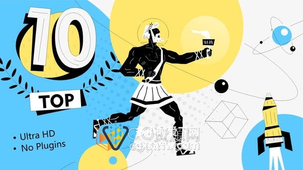 AE模板-创意抽象卡通插图海报倒计时动画元素展示巅峰时刻前十名介绍
