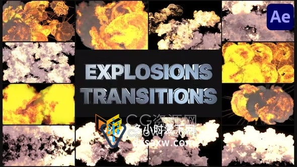AE模板-3D彩色爆炸效果用于视频背景和叠加层烟雾爆炸过渡元素