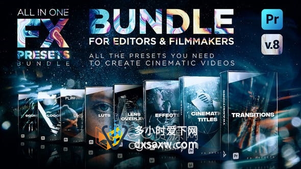 Premiere蒙太奇预设模板过渡转场标题字幕特效VHS效果LUTs调色
