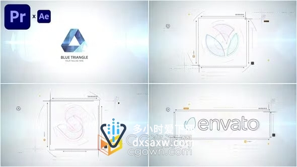 PR/AE模板-素描线条绘制辅助线明亮标志LOGO动画