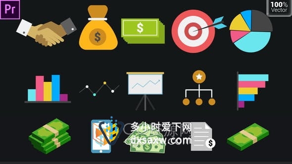 PR模板-25个商业图标动画目标图表发票金钱标志Icons