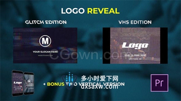 PR制作坏信号损坏故障介绍标志揭示RGB分裂VHS效果LOGO片头-PR模板下载