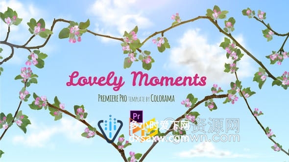 PR模板-清新浪漫卡通枝叶生长美丽花朵开放场景动画婚礼标题视频相册