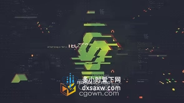 AE模板-适合信息高科技游戏主题网络故障效果Glitch Logo标志动画
