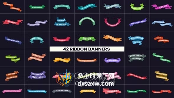 AE模板-42条丝带动画横幅标题元素Ribbon Banners