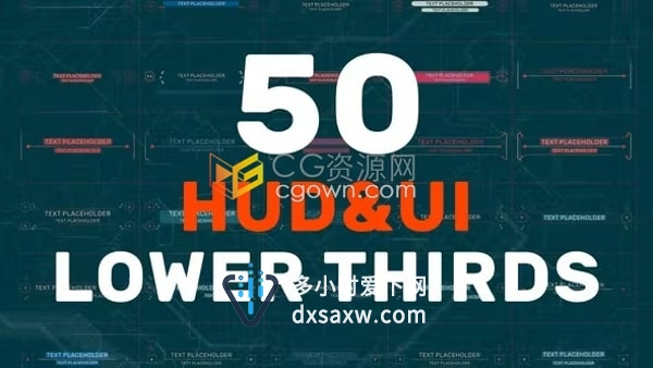 AE模板-计算机全息信息科技技术新闻标题50 HUD UI Lower Thirds