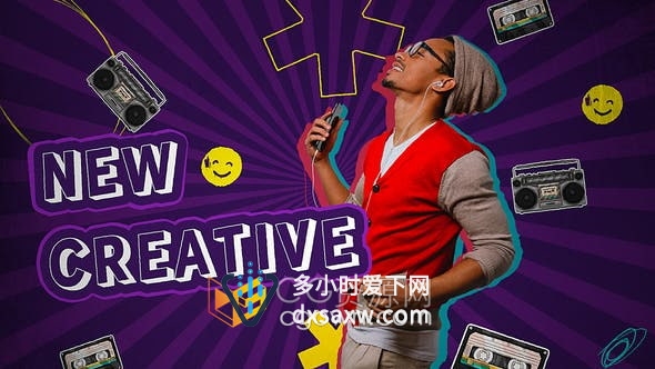 AE模板-带彩色阴影笔刷涂鸦动画效果舞会电子音乐活动音乐频道开场白