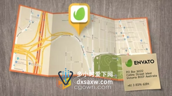 3D宣传单张折奏效果展开公司/活动地点标注地图位置动画AE模板
