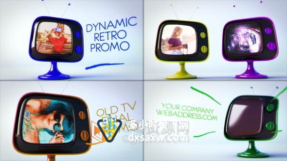 PR模板-卡通复古电视机3D动画展示画面照片幻灯片视频