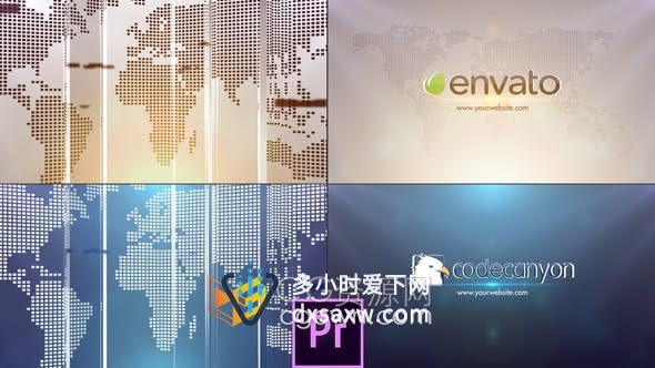PR模板-两个版本全球商业科技地图图形动画公司品牌视频片头