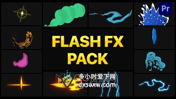 PR模板-卡通闪电烟雾能量特效元素抖音短视频过渡效果Flash FX 包