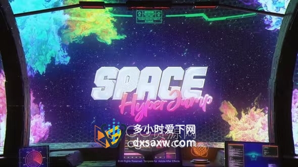 AE模板-80年代复古风星际太空旅行多彩时光隧道标志动画