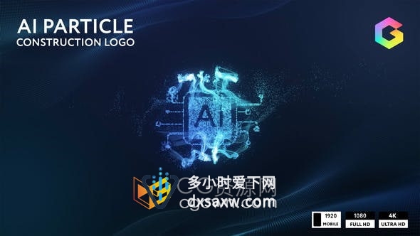 AE模板-抽象AI人工智能粒子连接跟踪构建高科技数字标志标题动画