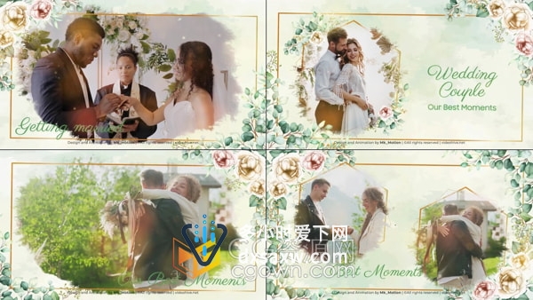 唯美花卉水彩风格婚礼视频相册照片幻灯片动画-AE模板