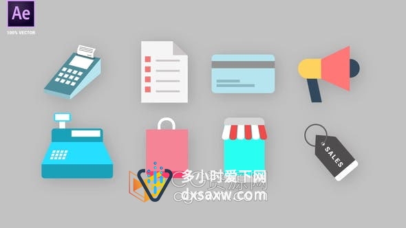 POS商店标签卡片篮子包包购物图标电商平台商场促销解释动画-AE模板