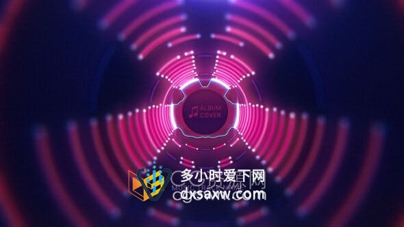 音乐可视化AE模板3d霓虹灯隧道相机抖动效果音乐推广歌曲介绍视频展示