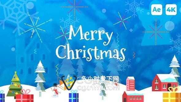 AE模板-简约现代圣诞节图标装饰动画场景雪花过渡喜庆新年节日元素视频相册
