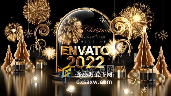金光灿灿新年倒数片头10秒倒计时铁门打开动画祝福贺卡AE模板