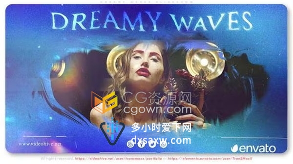 AE模板-粒子波浪和墨滴效果神奇魅力迷人水下幻灯片时尚晚会颁奖视频展示
