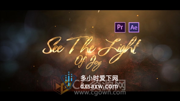 AE模板+PR预设 浪漫粒子金色标题婚礼开场动画视频介绍