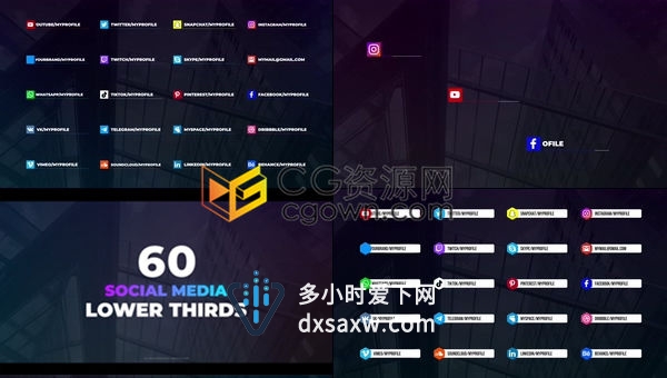 PR预设-60个简约文字标题社交媒体图标字幕条动画