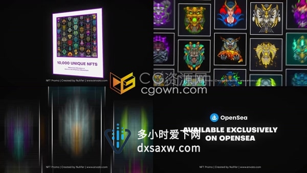 NFT促销3D卡片动画展示分屏广告视频AE模板