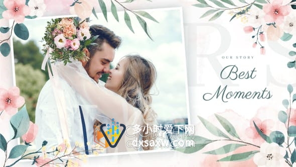 AE模板-浪漫花卉动画爱情故事婚礼录像情人节专辑相册婚礼派对邀请函