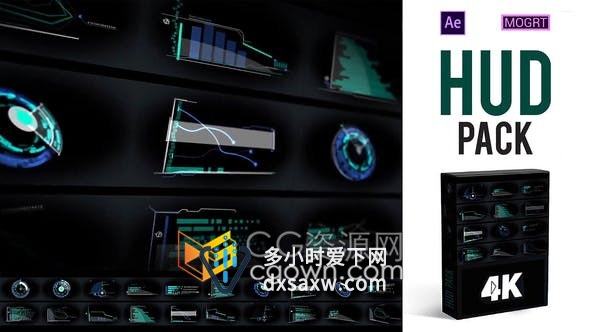 HUD 4K 20个元素超现代外观动态未来派信息图表动画视频-AE与PR模板