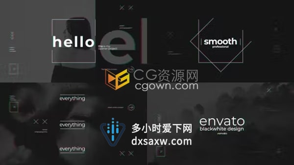 AE片头模板-时尚黑白风格酷酷的故障效果开场视频
