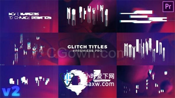 Vlog视频博客Glitch故障毛刺特效字幕文字标题动画制作-PR预设模板下载