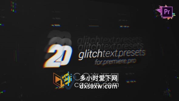 20 Glitch Text Presets 故障数字失真闪烁文字标题动画预设包-PR模板