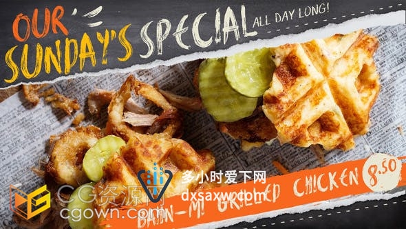 餐厅美味食物菜单纸张撕裂效果都市广告片AE模板