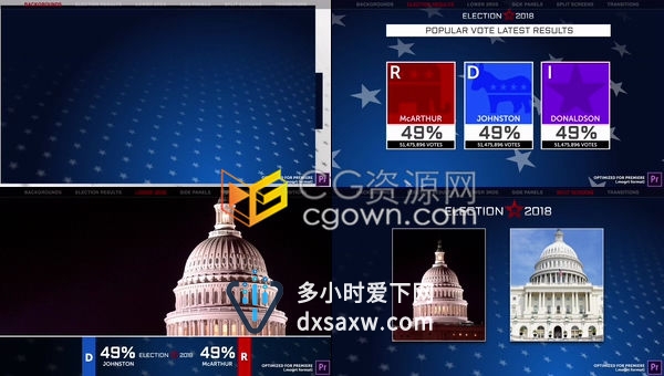 18个选举投票图形元素电视网络政治新闻包装动画-PR预设