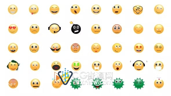 40个卡通表情包有趣多彩明亮表情符号Emoji Pack-AE模板