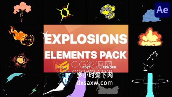 AE模板-Anime Explosion Elements彩色卡通爆炸动漫爆炸元素