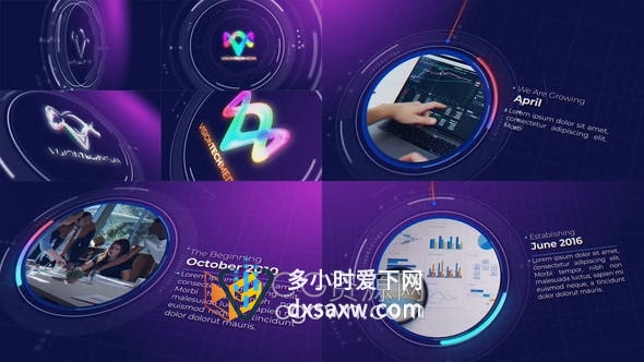 AE模板-相机镜头光圈动画效果呈现科技公司发展时间线企业介绍宣传视频