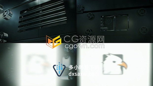 3D金属机械打开发光电影门LOGO视频片头效果制作-PR模板下载