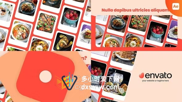 AE模板-网格照片卡制作餐饮美食广告抖音营销小视频