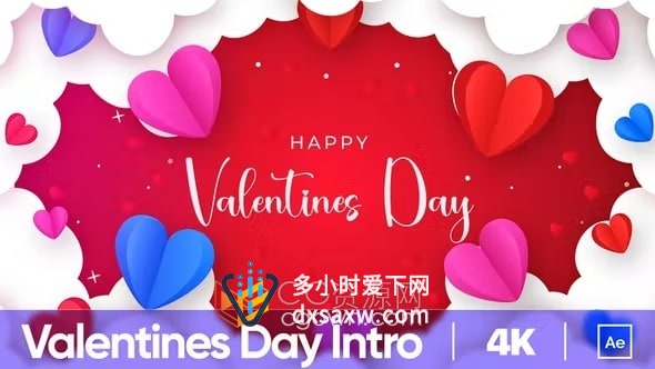 AE片头模板-4K卡通情人节活动开场甜蜜婚礼纪念日视频标题介绍