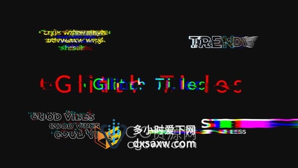 PR模板-Glitch Titles 4K 20种故障视频字幕动画制作