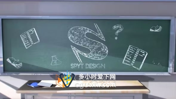 AE模板-教室场景黑板粉笔画标志School Logo
