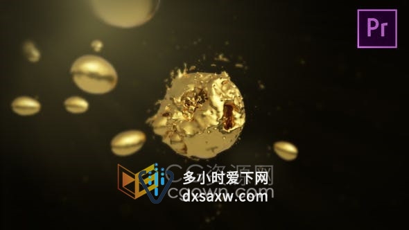 金色飞溅水球液体形成大球破碎飞溅LOGO动画片头视频-PR模板