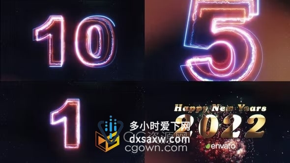 霓虹灯能量电流数字特效动画2022新年倒计时10秒倒数视频-AE模板