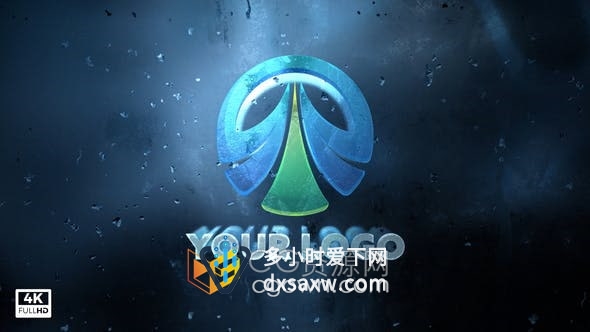 AE模板-简约霜冻标志冬季玻璃冻结水珠滑落冰logo揭示动画